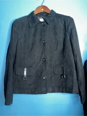 Women's Black Suede Button-Front Jacket